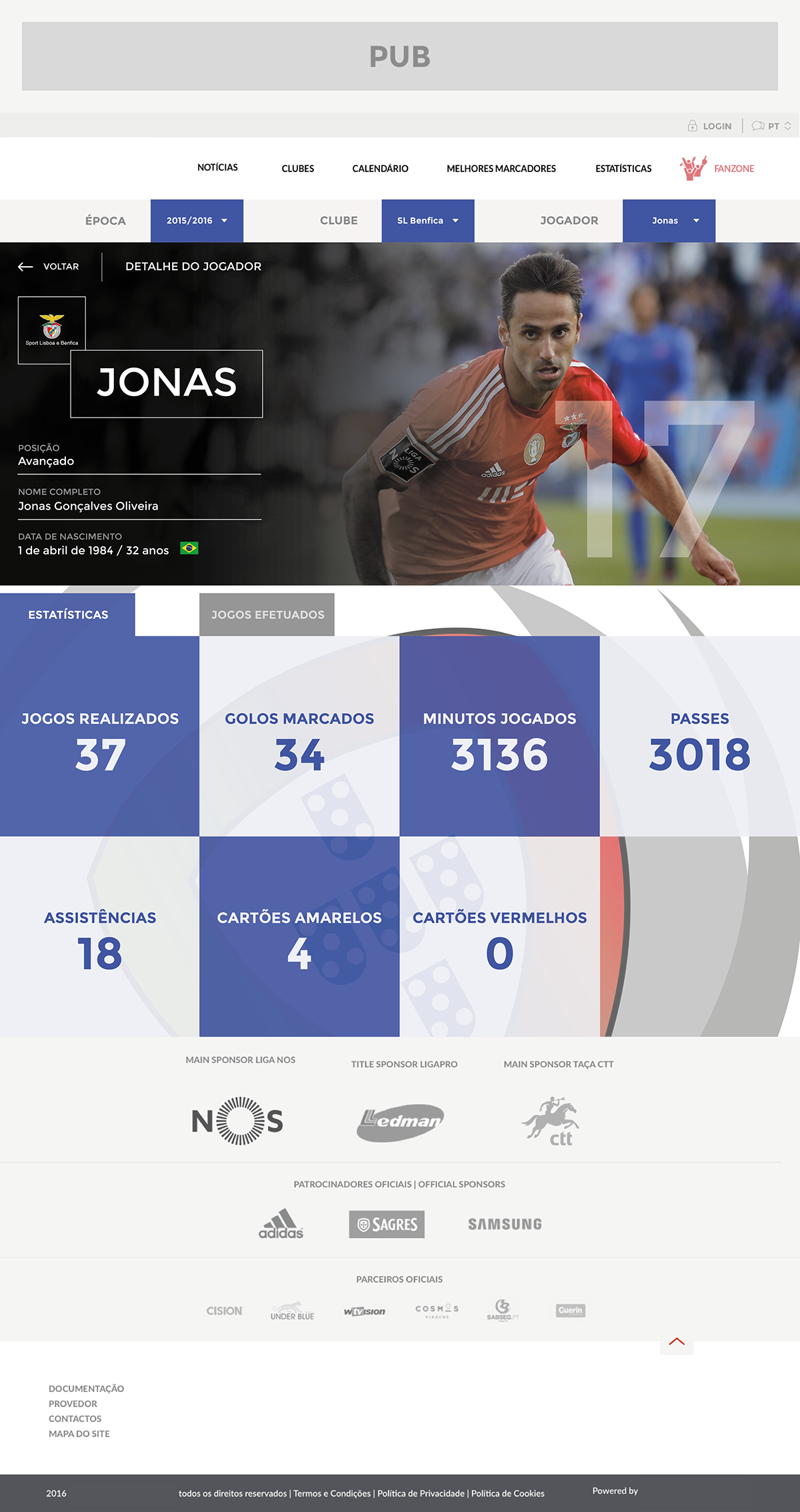 Web design graphics design soccer football details page of details site Website benfica Jonas liga portugal liga portuguesa  futebol soccer websites