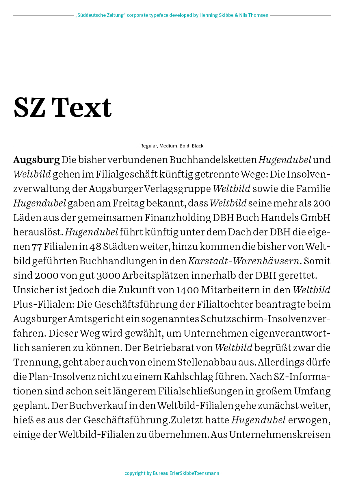 corporate typeface typedesign Typeface Süddeutsche Zeitung typeface family Corporate Identity exclusive typeface