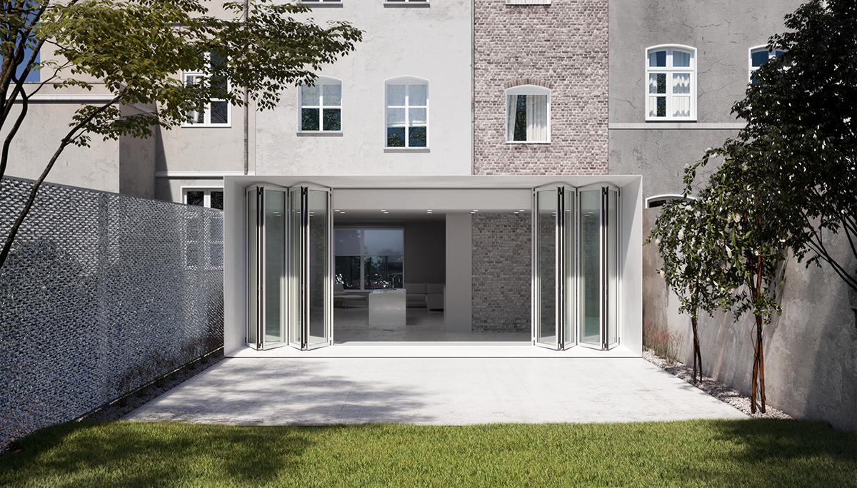 architecture visualizations 3D corona solarlux modern house backyard hamburg window technology