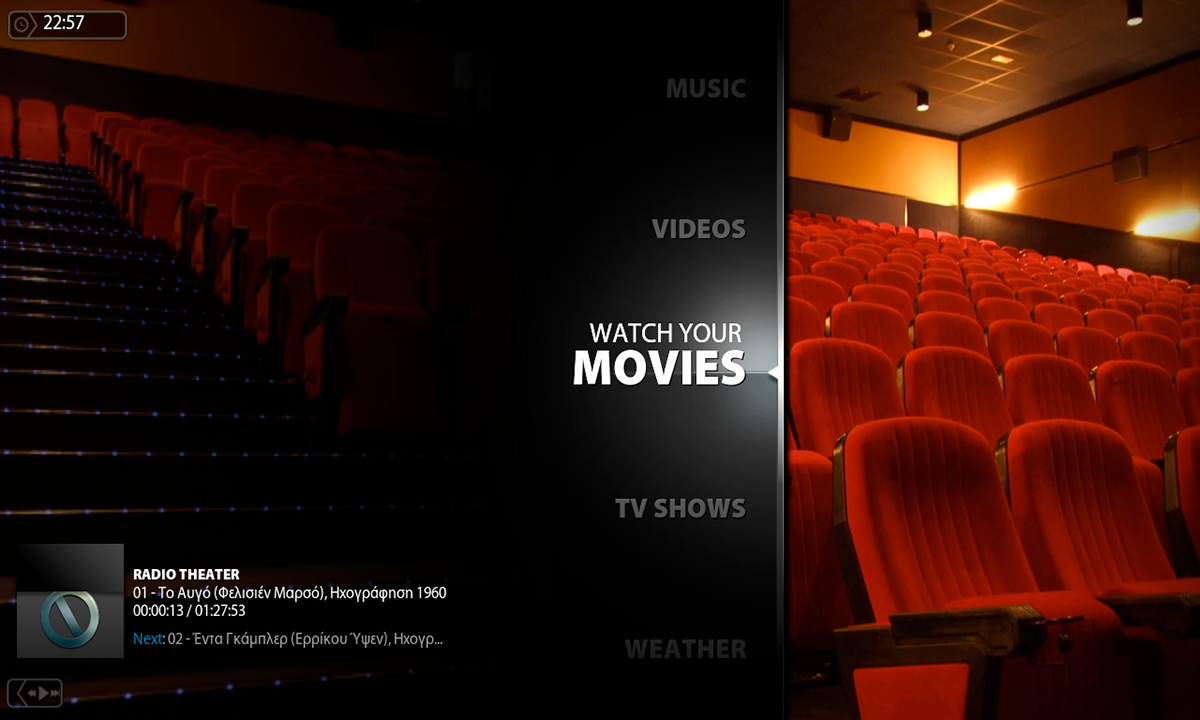 user interface skin Theme Icon UI glass dark Media Centre Media Center blue gloss movie tv show photo XBMC Plex