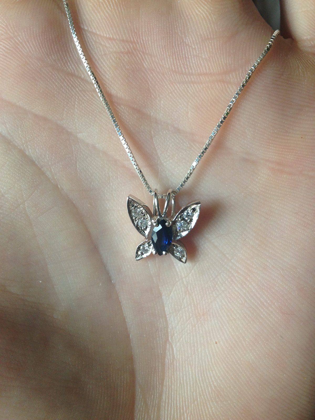 butterfly diamond  silver paladium borboleta Bartl handmade blue Necklace