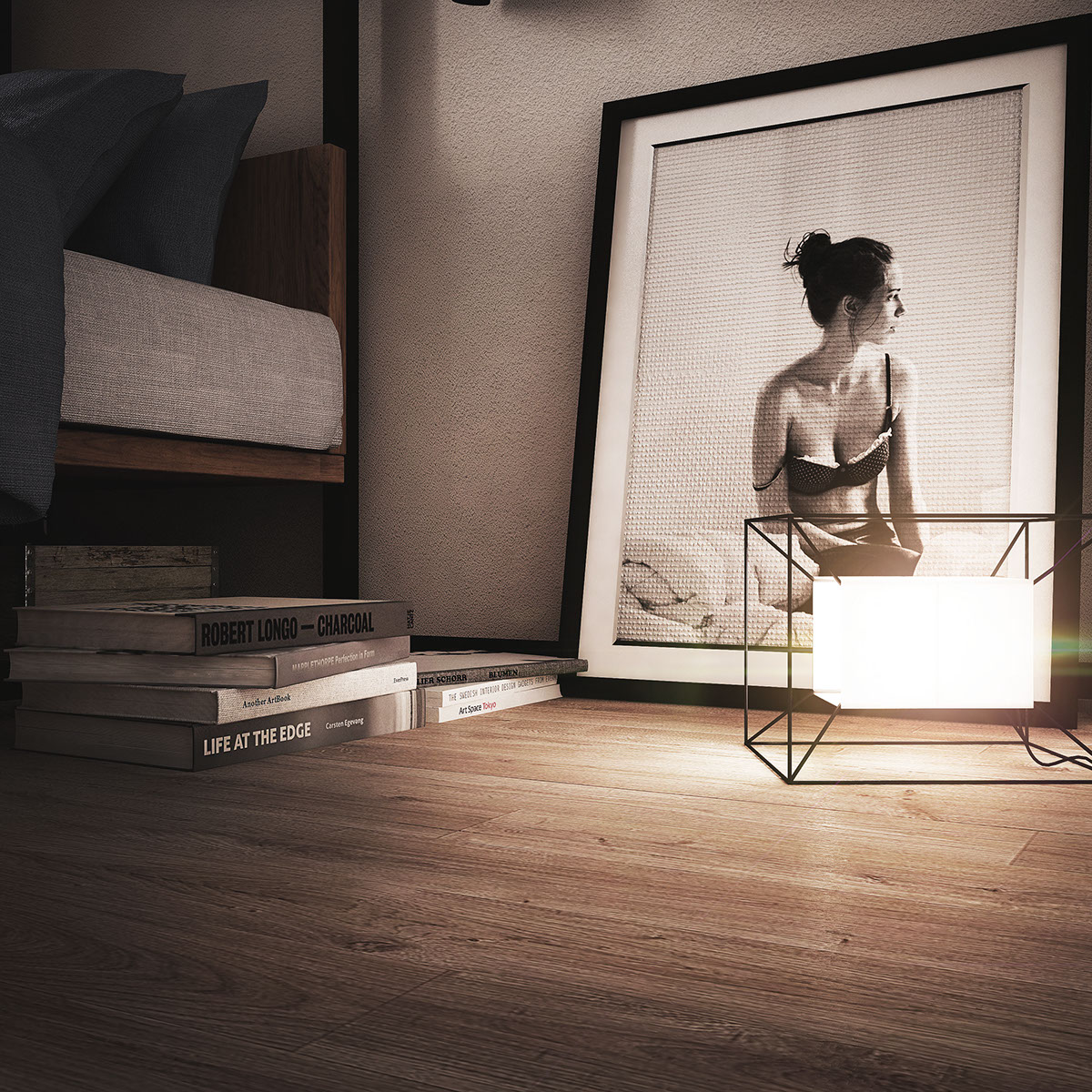 Interior design modern minimalist 3D 3dsmax rendering visual bedroom poster photoshop creative planning anwaraljufrey visuals