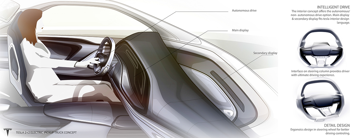 tesla Electric pickup truck Thesis Project Automotive interior