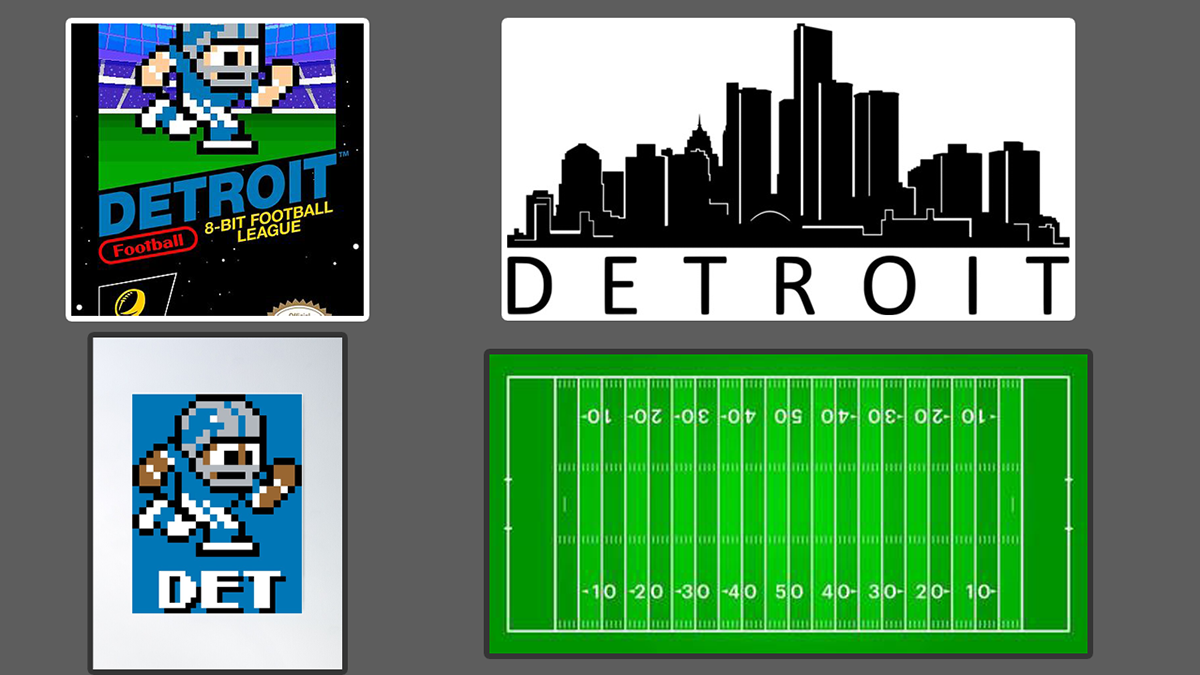 Pixel art 8bit football detroit skyline Football poster SportsArt nfl american football Detroit Skyline
