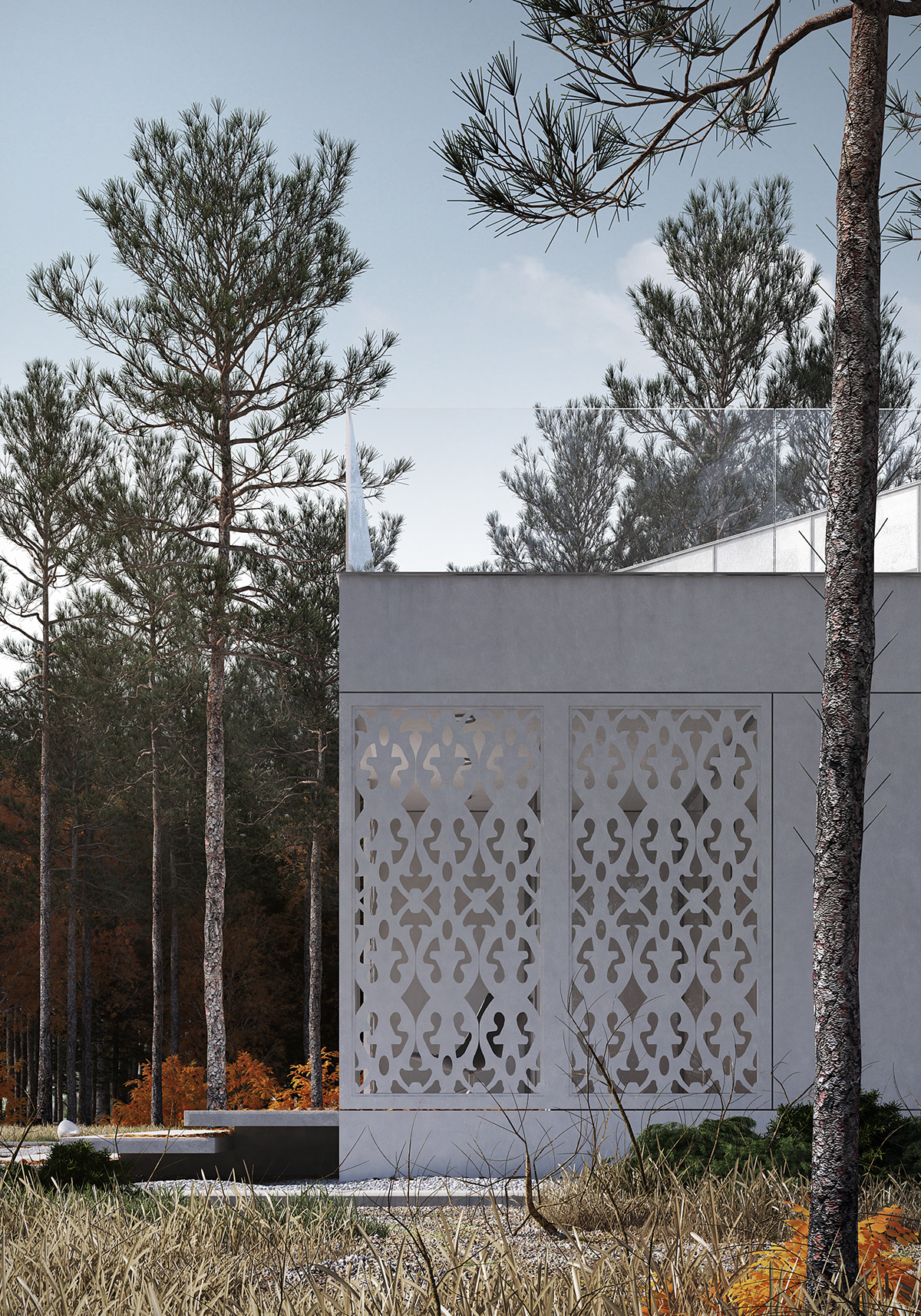 Adobe Portfolio forest autumn single-family house architectural visualization