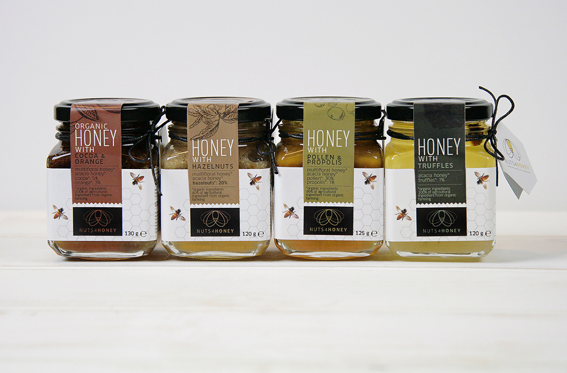honey packaging design Flavours cilli hazelnut orange lemon flower colorfull jar Cocoa