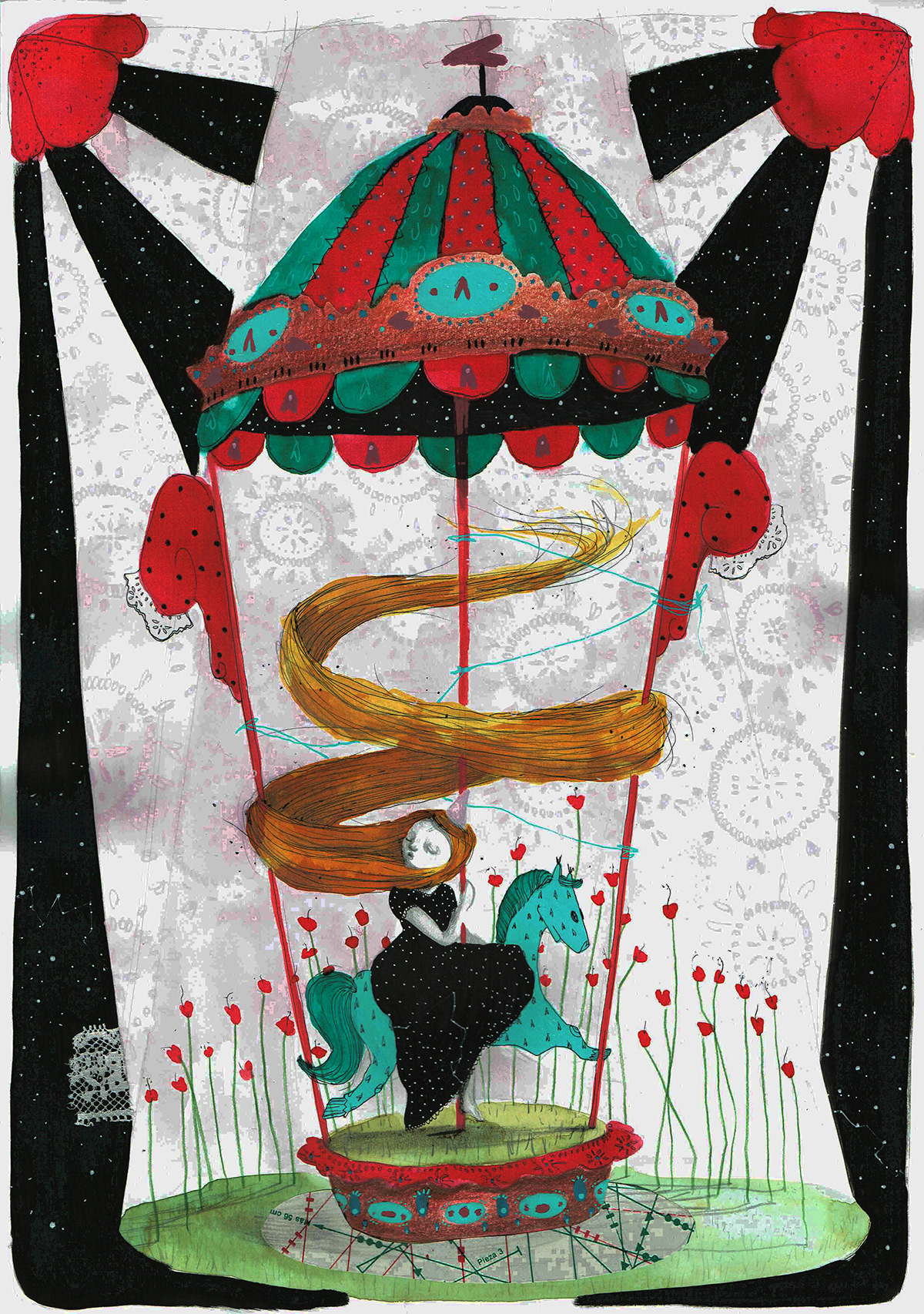 calendar calendario mayo tiovivo mujer collage tecnica mixta ilustracion naiara arrieta