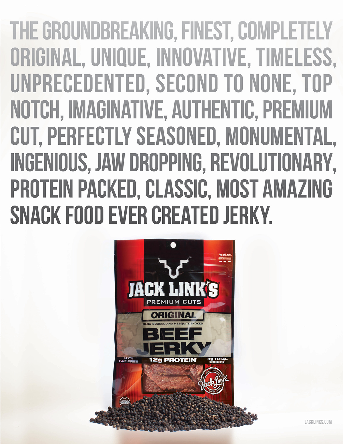 jacklinks jerky Magazine Ad adjectives copy InDesign A1 originial Sriracha