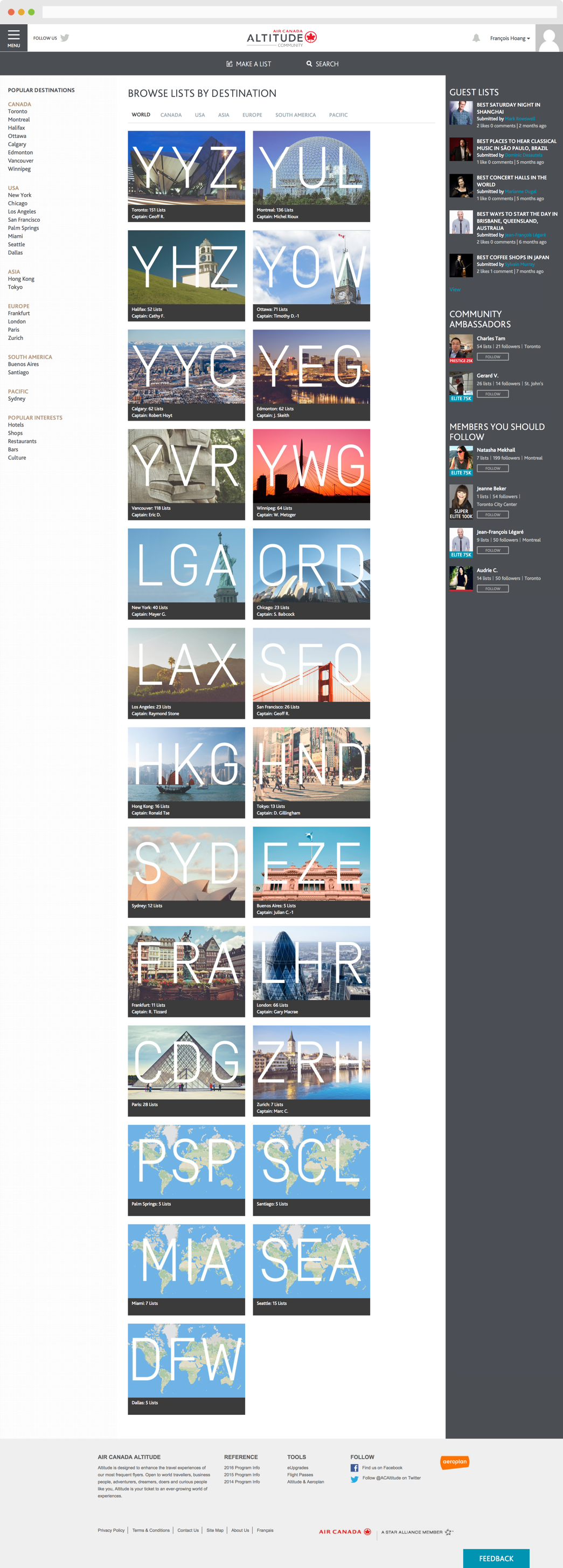 art direction  Interaction design  UI/UX Air Canada altitude community