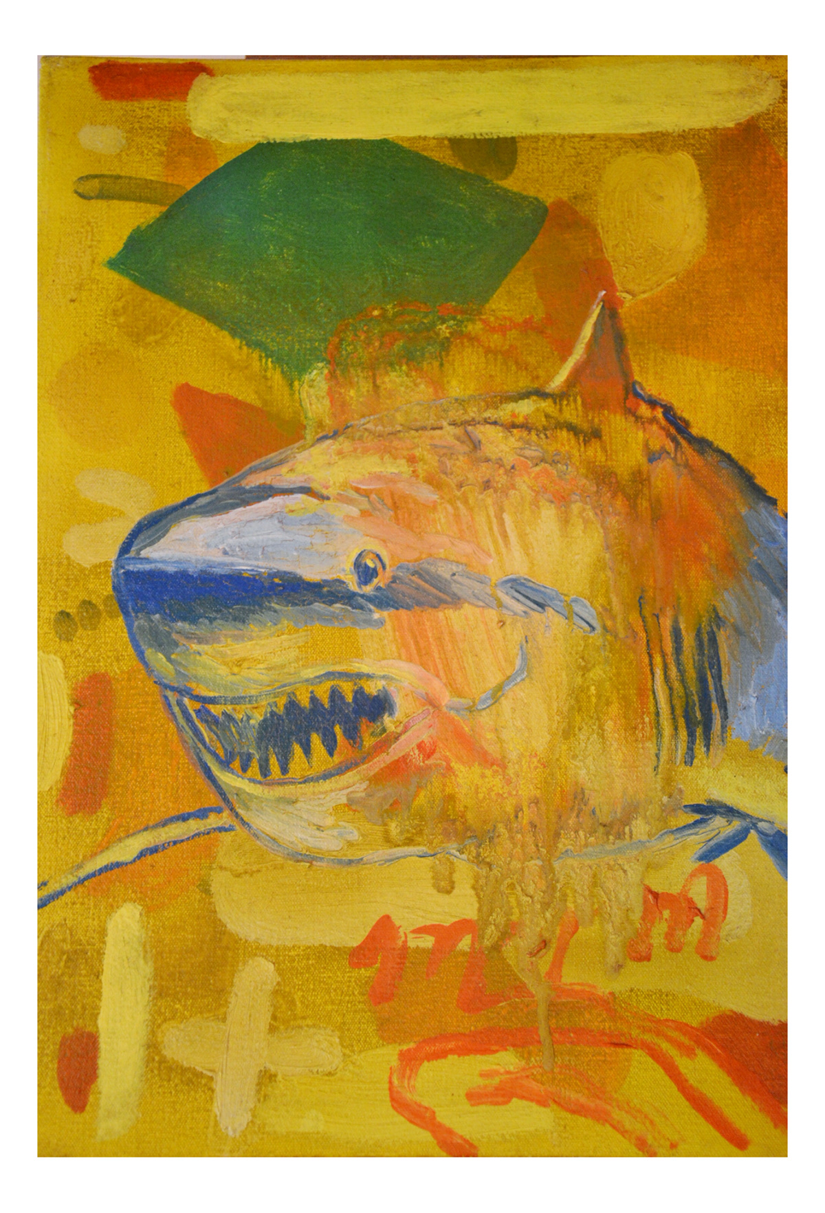 Paintings kitch shark comics cartoon collage oil paint ink Marker