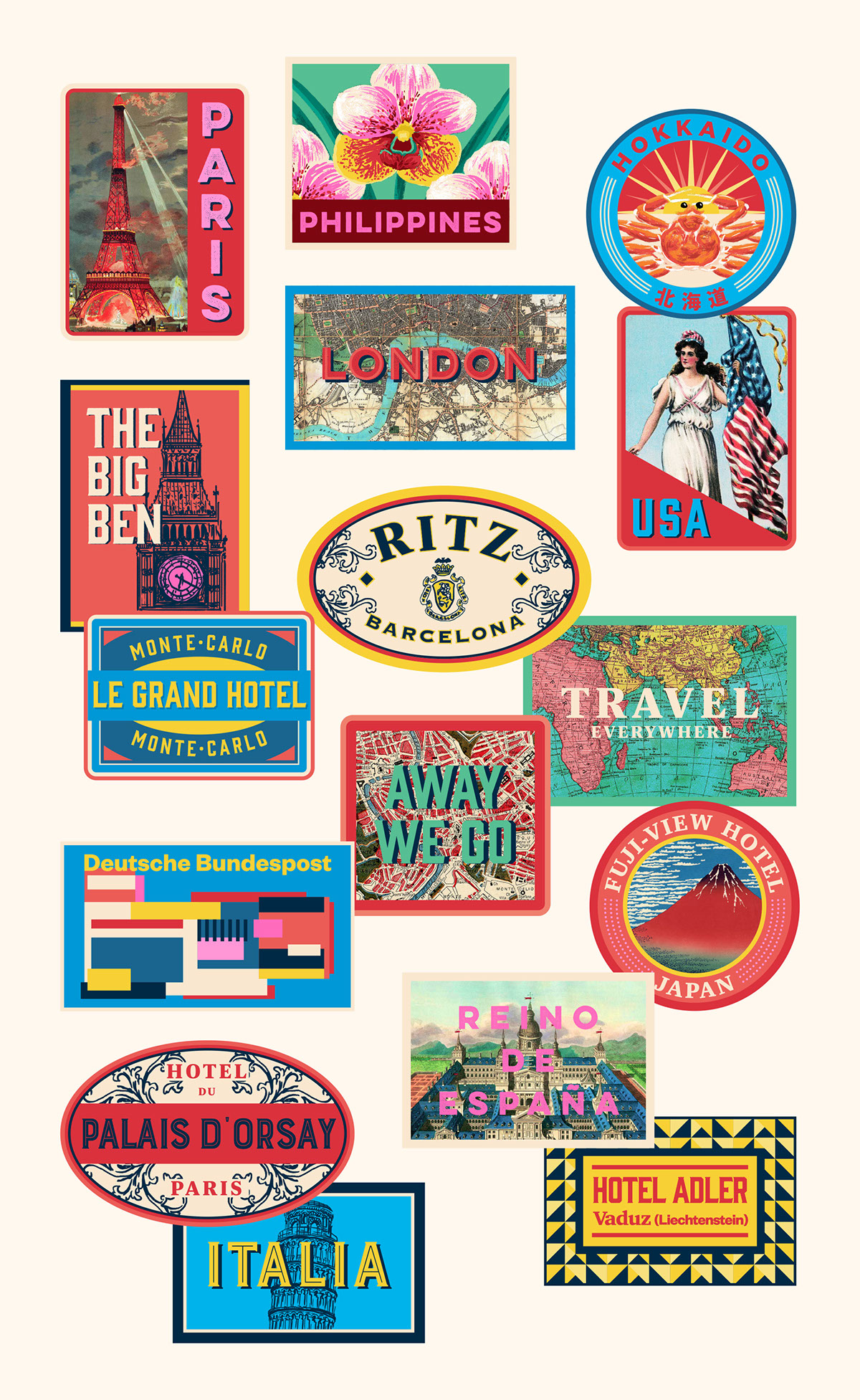 vintage travel stamps