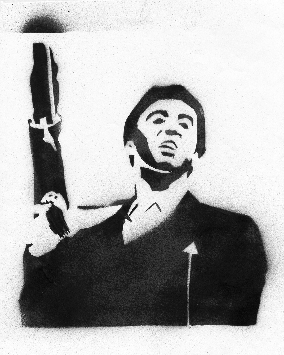 Monjur alam stencil art malcolm x scarface Tony Montana al pacino james bond sean connery Mohammed Ali the greatest Andy Warhol banksy The Godfather
