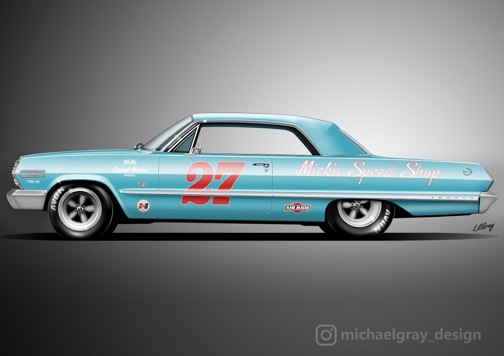 Concept sketch for Mick's Speed Shop '63 Impala build