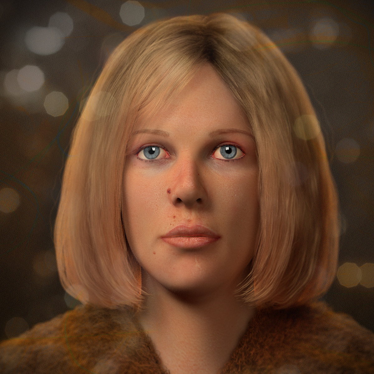 3D female girl Maya Mari Zbrush arnold skin CG portrait yellow blue eyes hair face