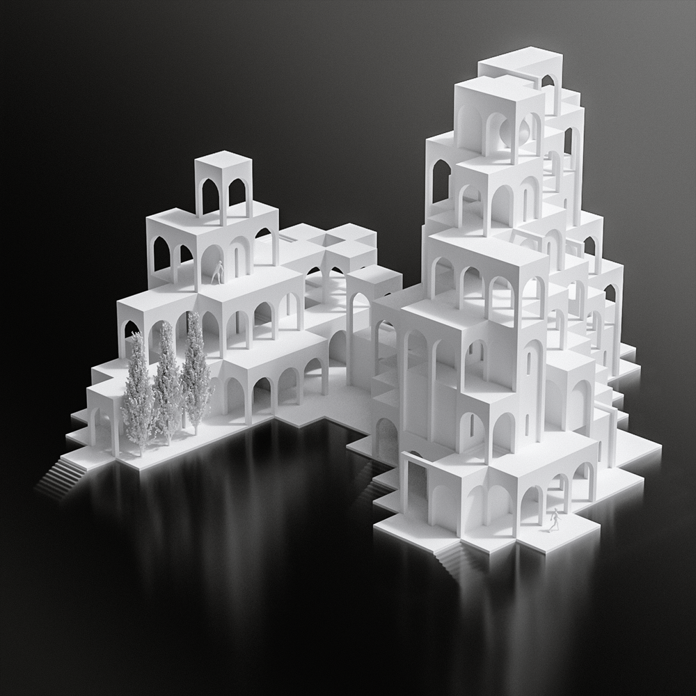 generative parametric 3D geometric arch Isometric Diorama