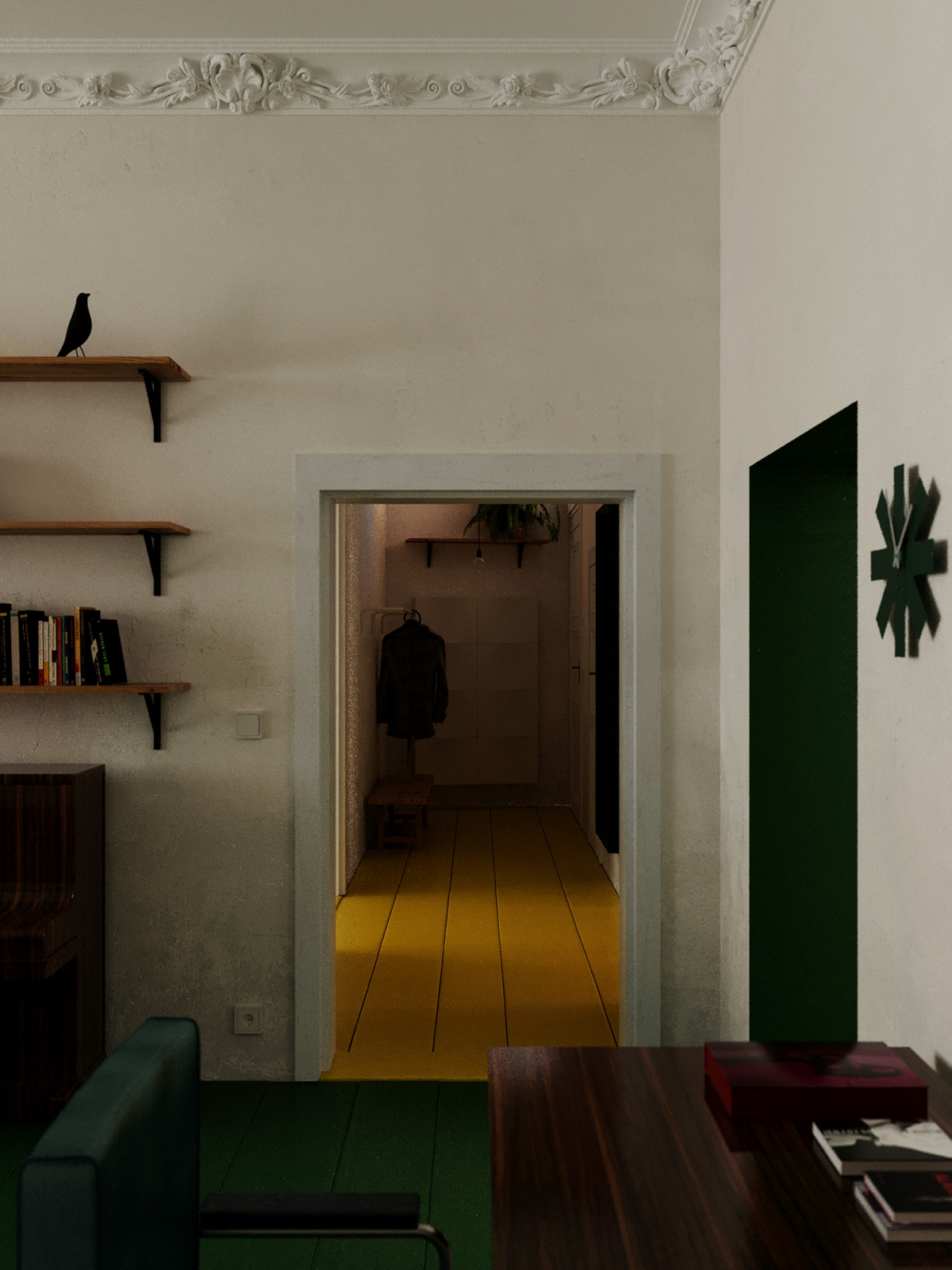 architecture colorful interior design  minimal modern multicolors Retro tenement vintage woodfloors