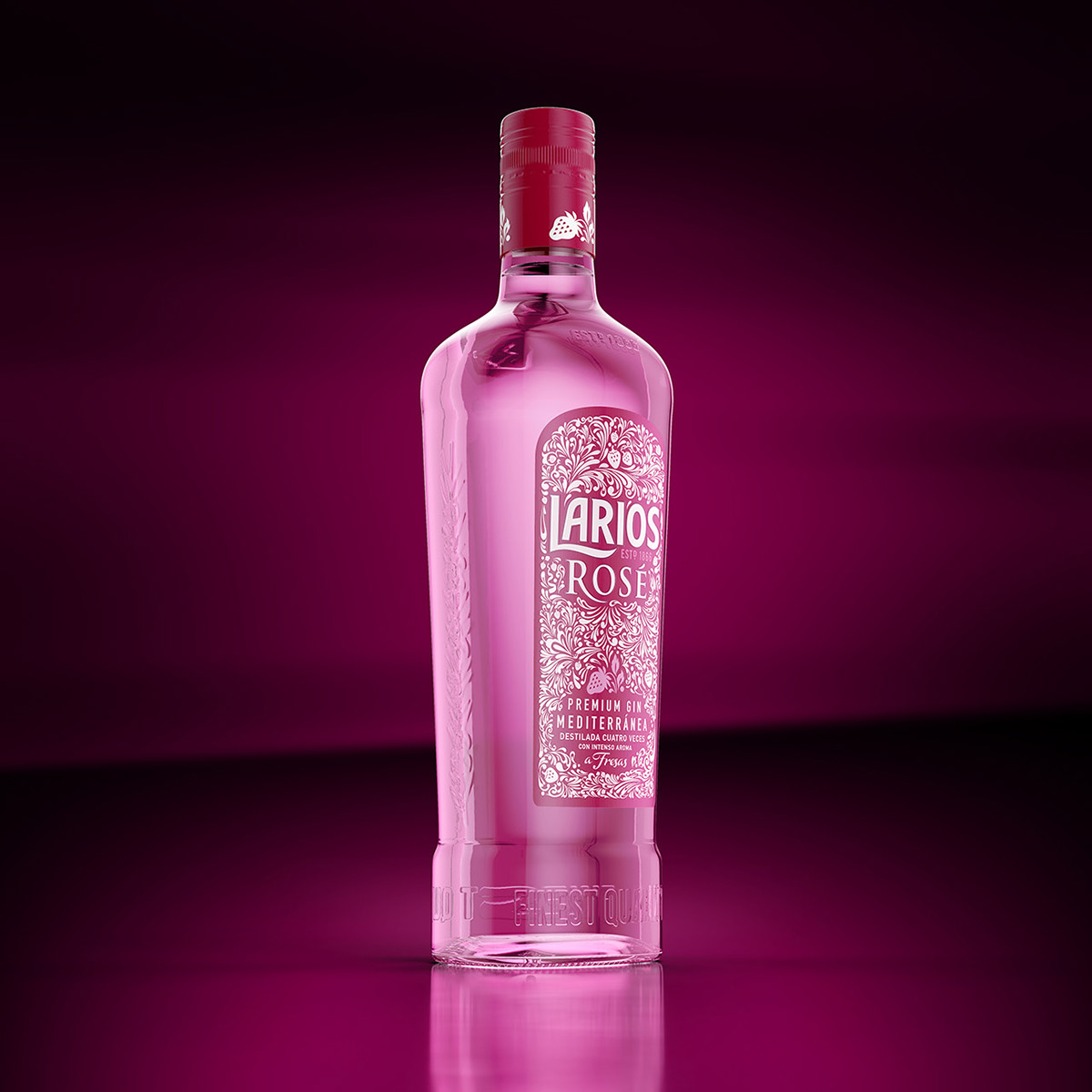 bottle bottle design CGI drink gin glass larios rafael Rafael Barros rose