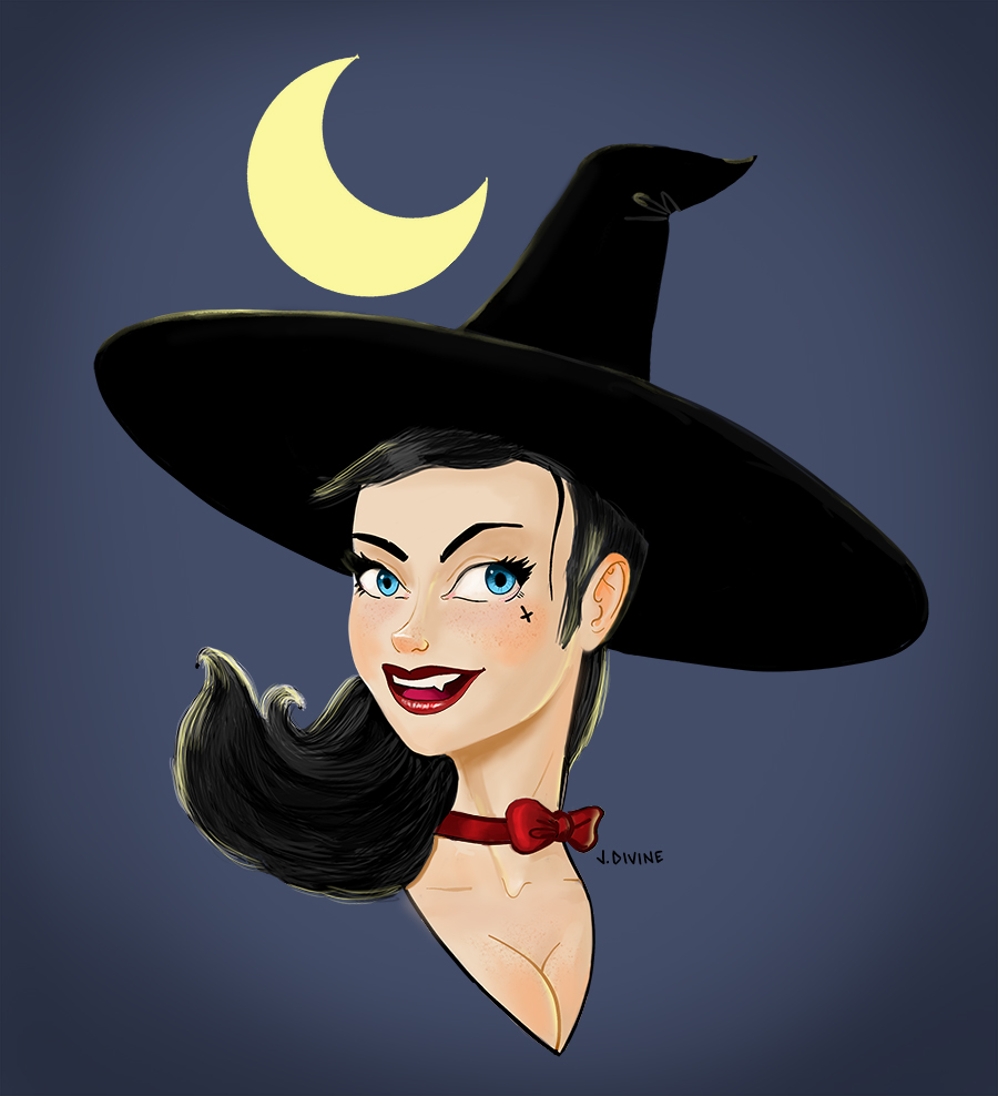 cute witch girl art pin up ILLUSTRATION  girl art cleavage FANG
