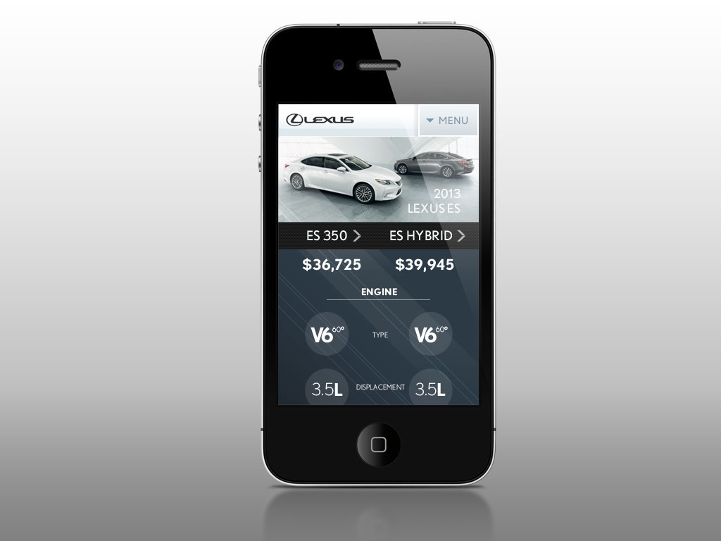 Lexus car automobile html5 parallax diagonal app mobile