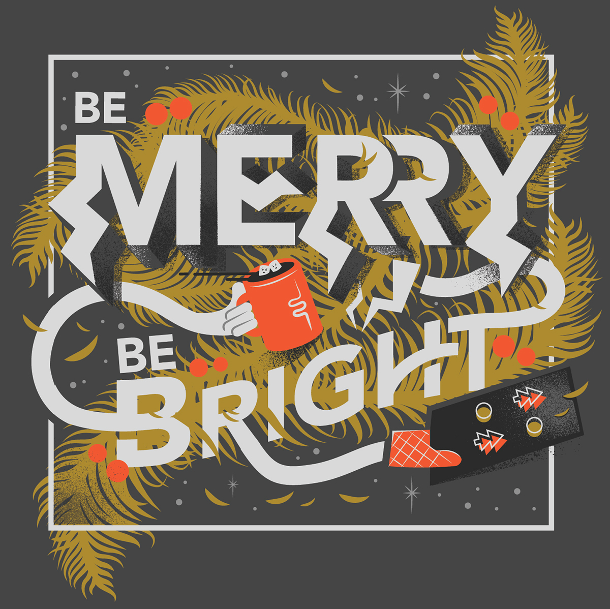 Christmas merry bright cookies Hot Chocolate holidays card poster Handlettering hand Lightening Bolt Tree's santa snow