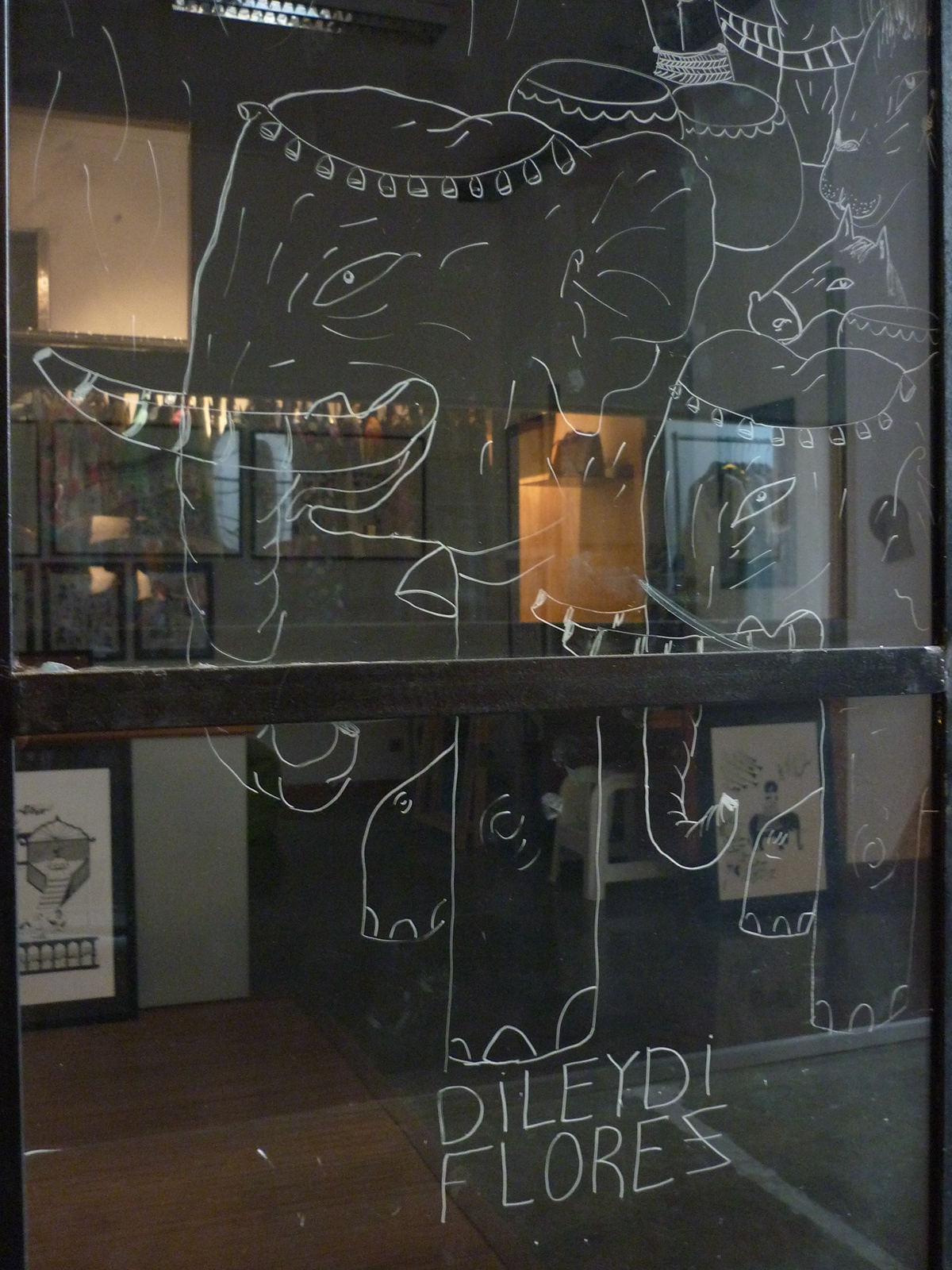 glass Window el pep gallery artistic intervention drawing every where pen Mural