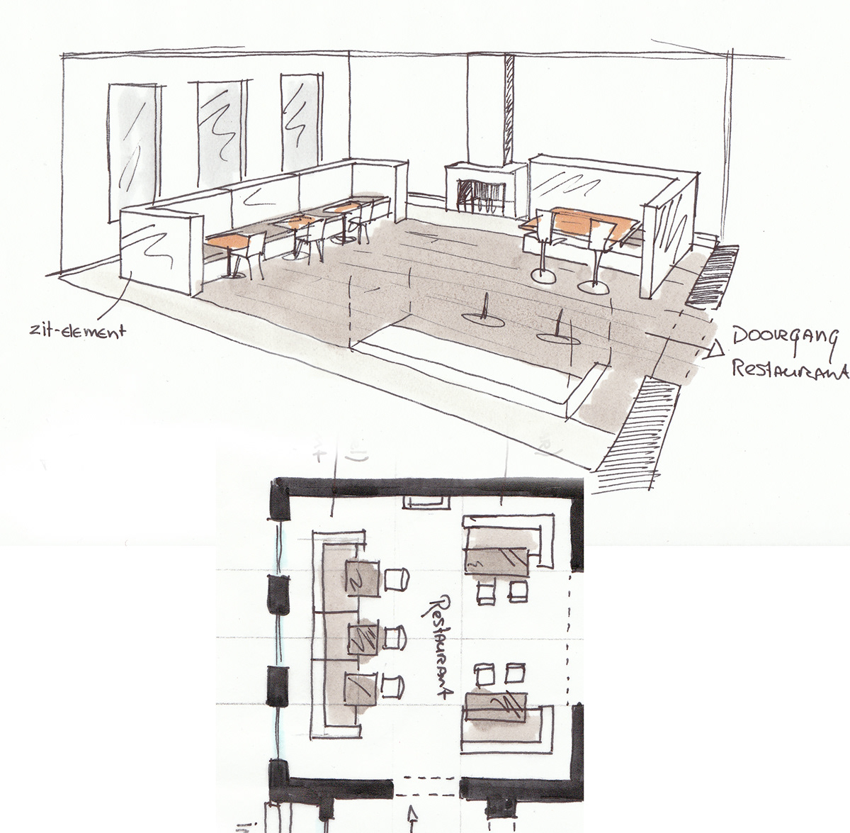 hand sketch grego furniture Minotti paper Marker design Interior