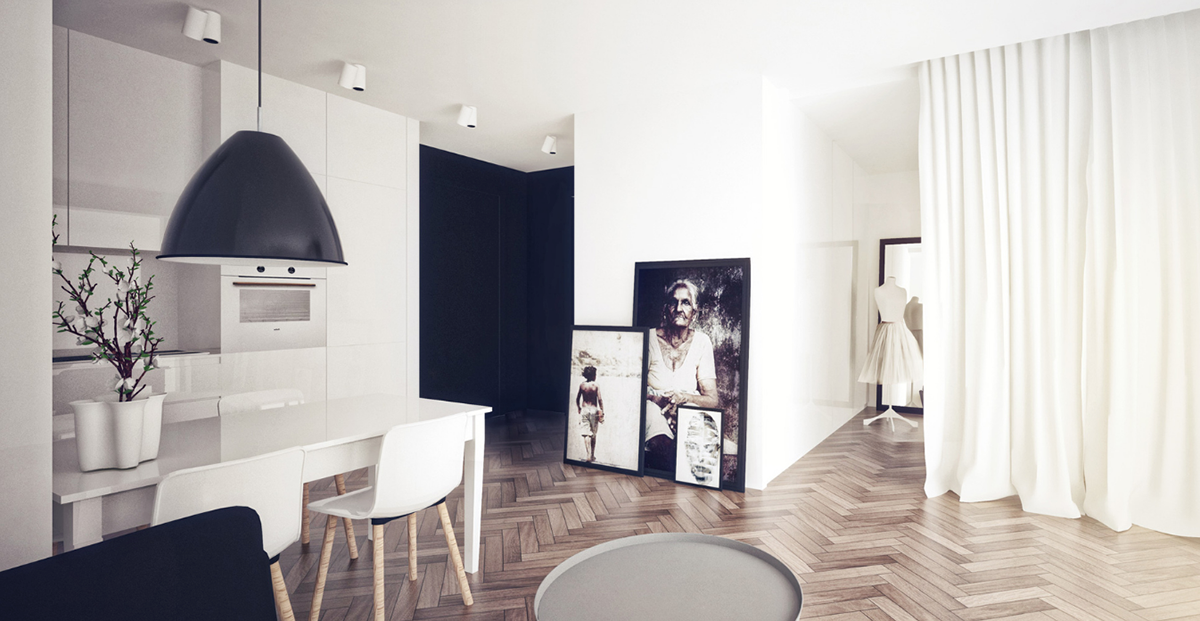 apartment Interior minimal nordic White furniture Scandinavian design light Vitra Muuto