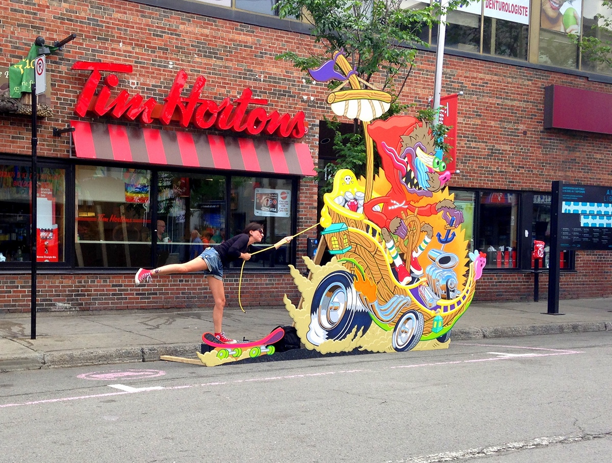 misterxray xray streetart pop festival Montreal colorful interactive rat fink big daddy roth hot rod