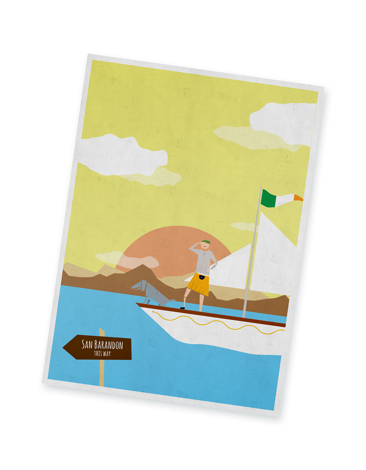 Greetings card birthday card postcard simplistic sailing boat irish
