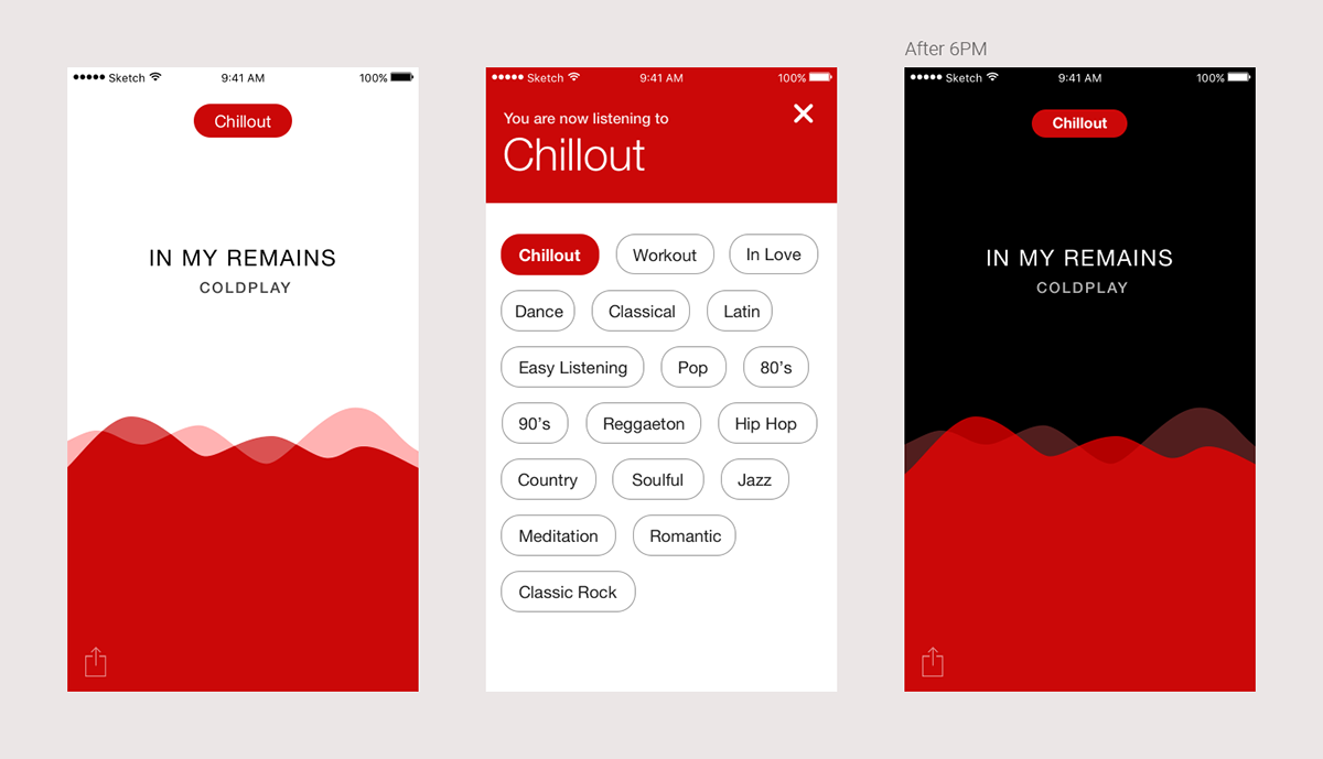 Radio wave app animation  design user interface music concept clean minimalistic
