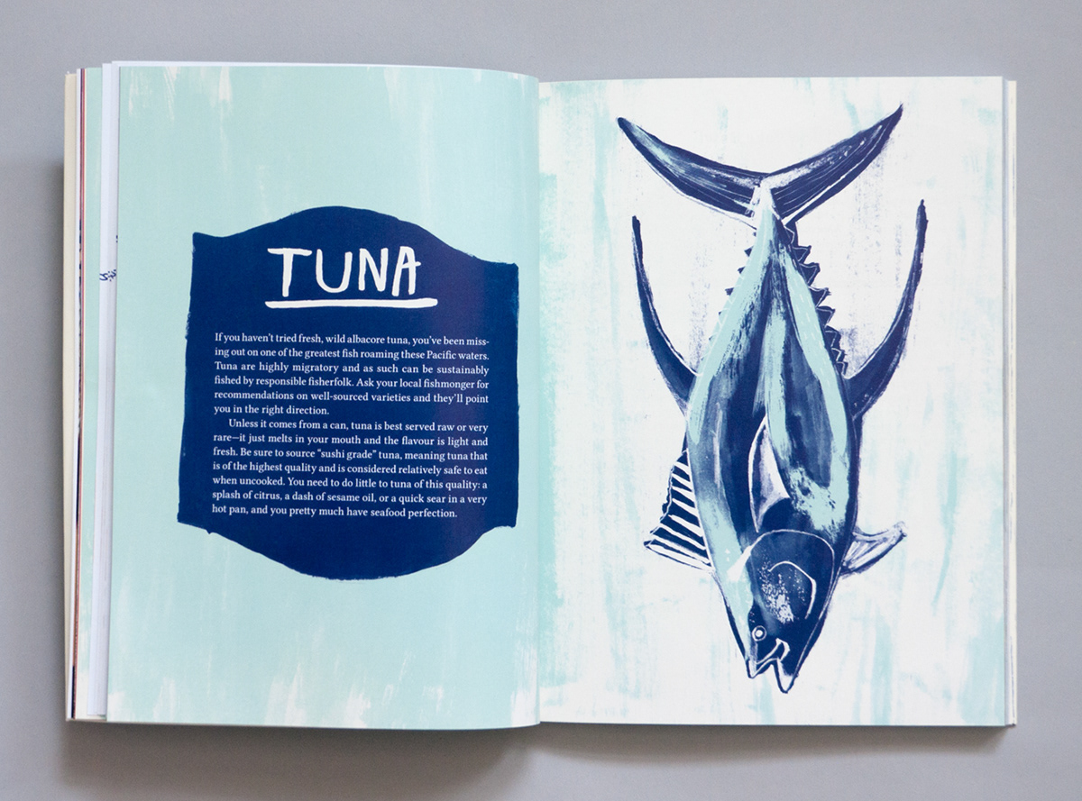 cookbook book design ILLUSTRATION  graphic design  editorial design  seafood book spreads publishing  