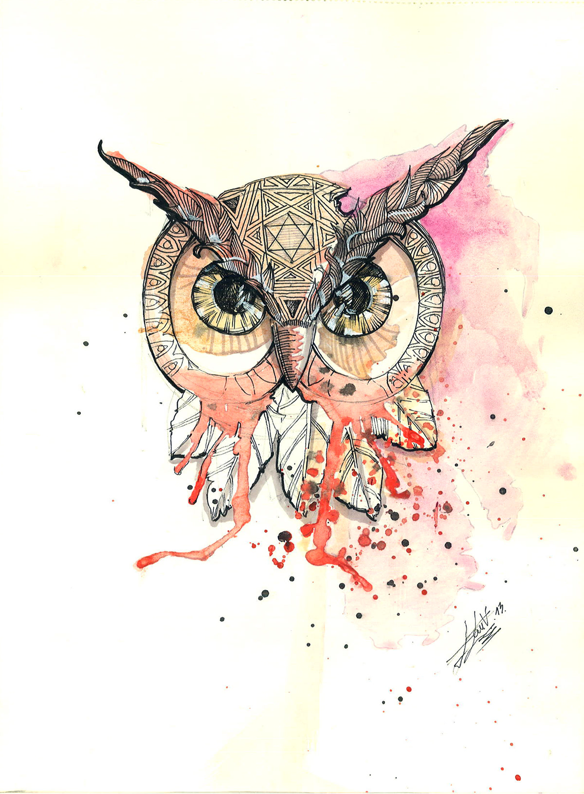 owl digital colorful cartoon bird draw