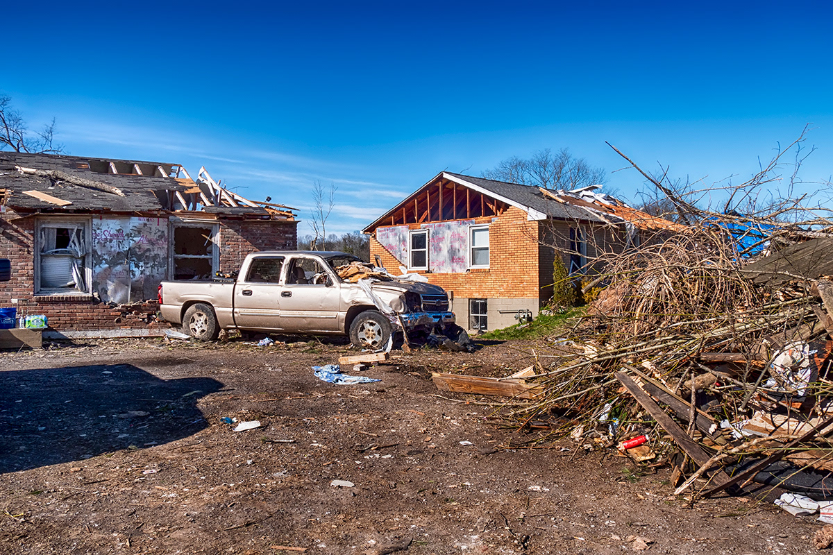 The 2020 Nashville tornado in Donaldson, TN,  Stafford Drive, showcasing Tornado Damage.