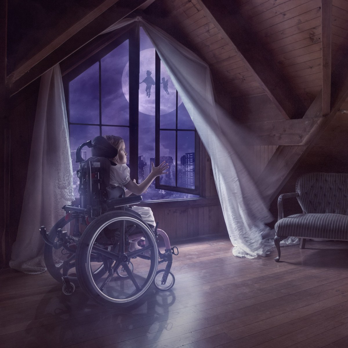 disabled photoshop peter pan fairytale classic story story charity cerebral palsy manipulation surreal