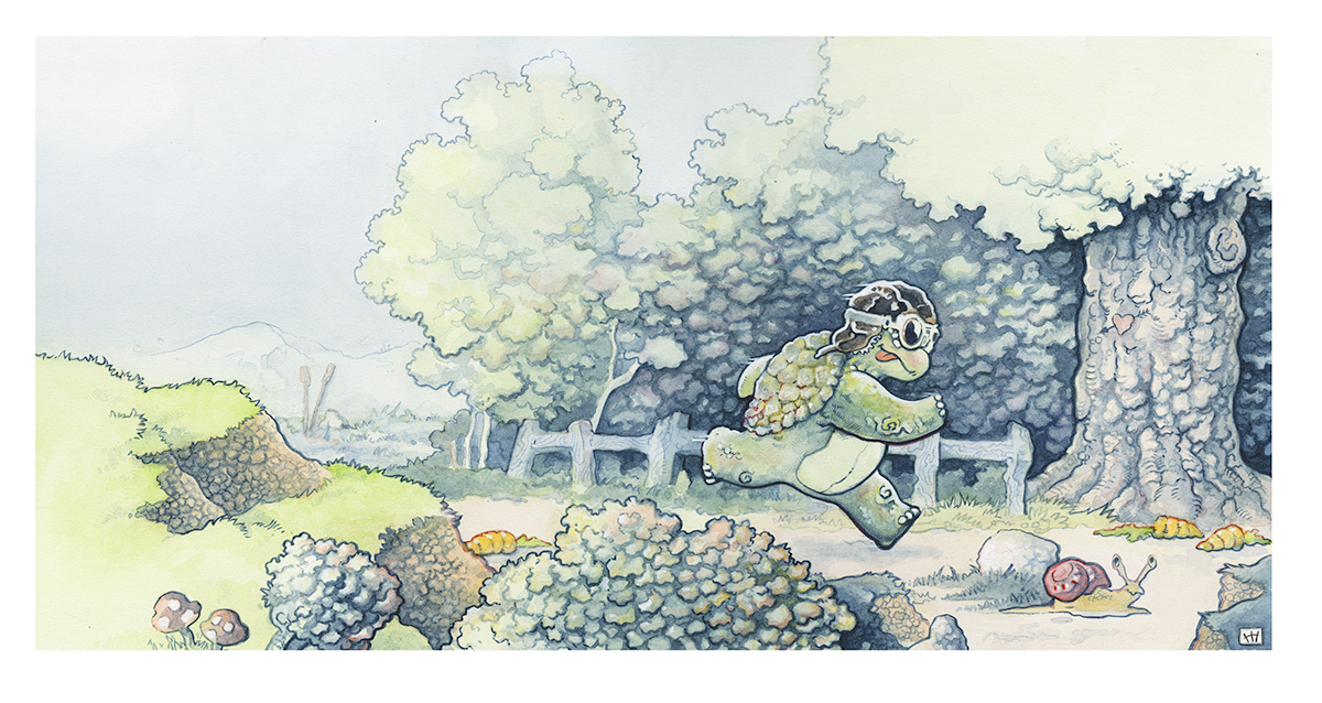 Tortoise and hare watercolor: Tortoise