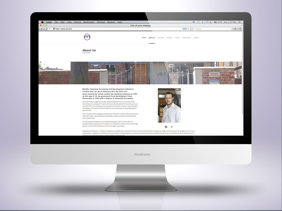 purple building macmor quantity surveying Responsive wordpress brand logo