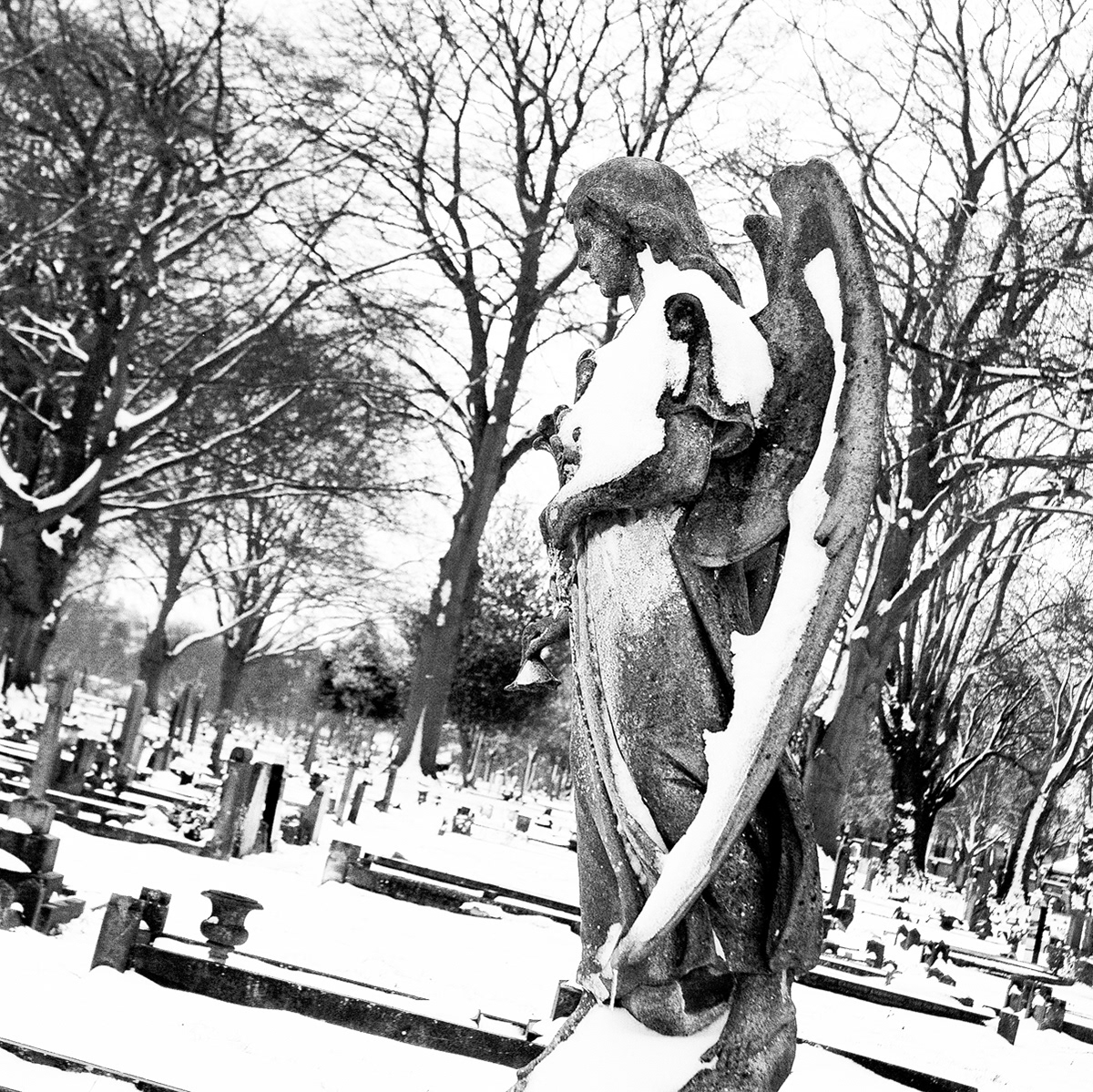 snow angel stone grave cemetery