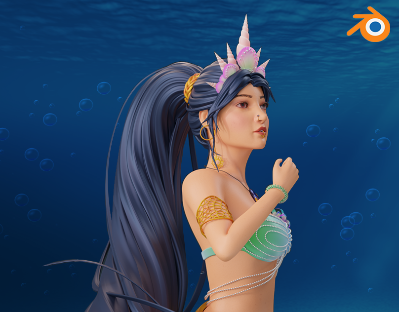 3d modeling animation  blender Character fish game kadita mermaid Ocean queen