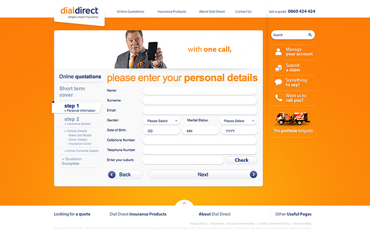 insurance dial direct  online  UI ux app mobile Quotes Ty