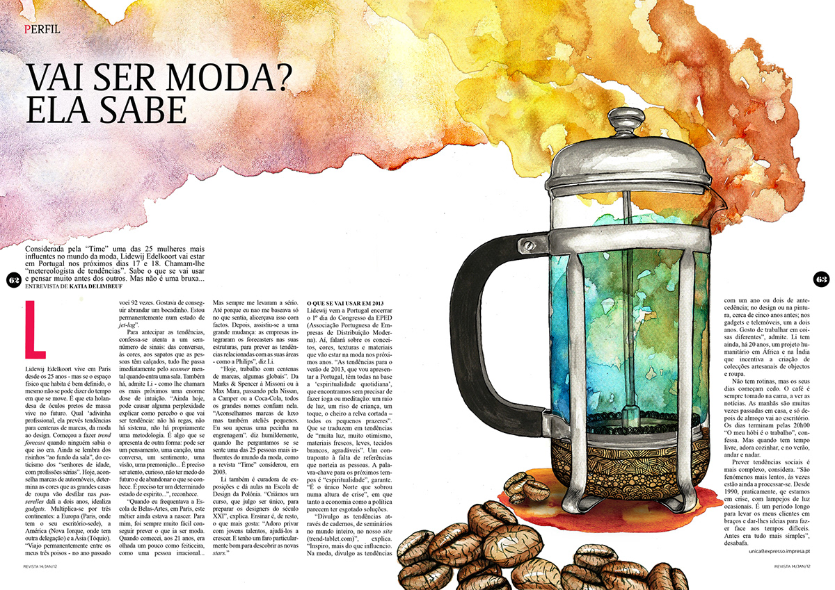 watercolor ink Coffee coffee press magazine magazina layout IPCA