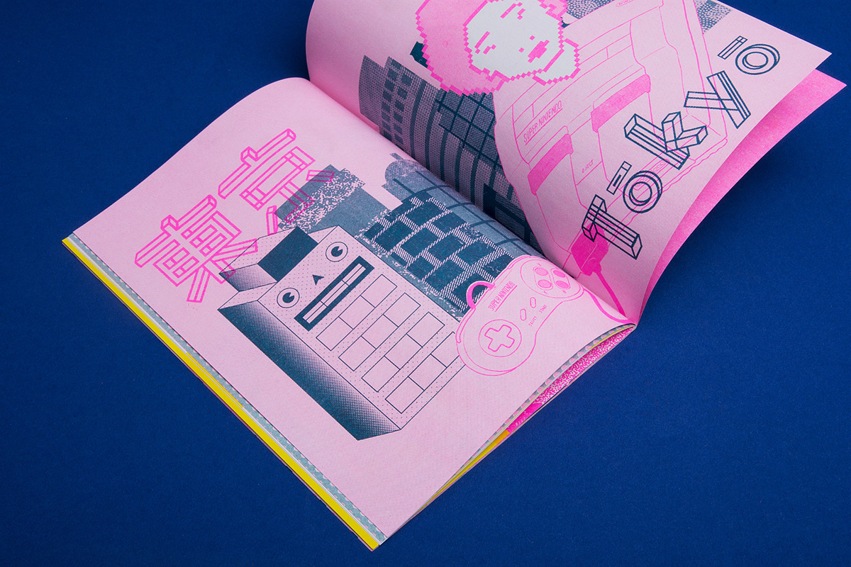 ILLUSTRATION  graphicdesign tokyo slanted risobooklet print pink Riso comic