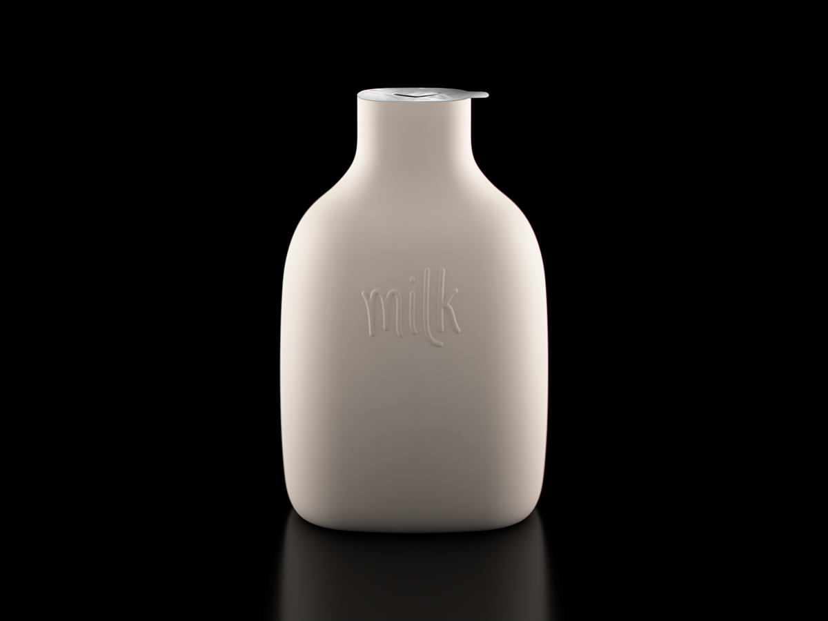 milk bottle 3D concept neck Form inside heart Love White black red studio package product