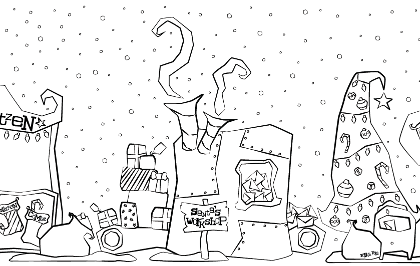 art santa North Pole Christmas vixen blitzen Rudolph santa's workshop snow Coal Mine stocking