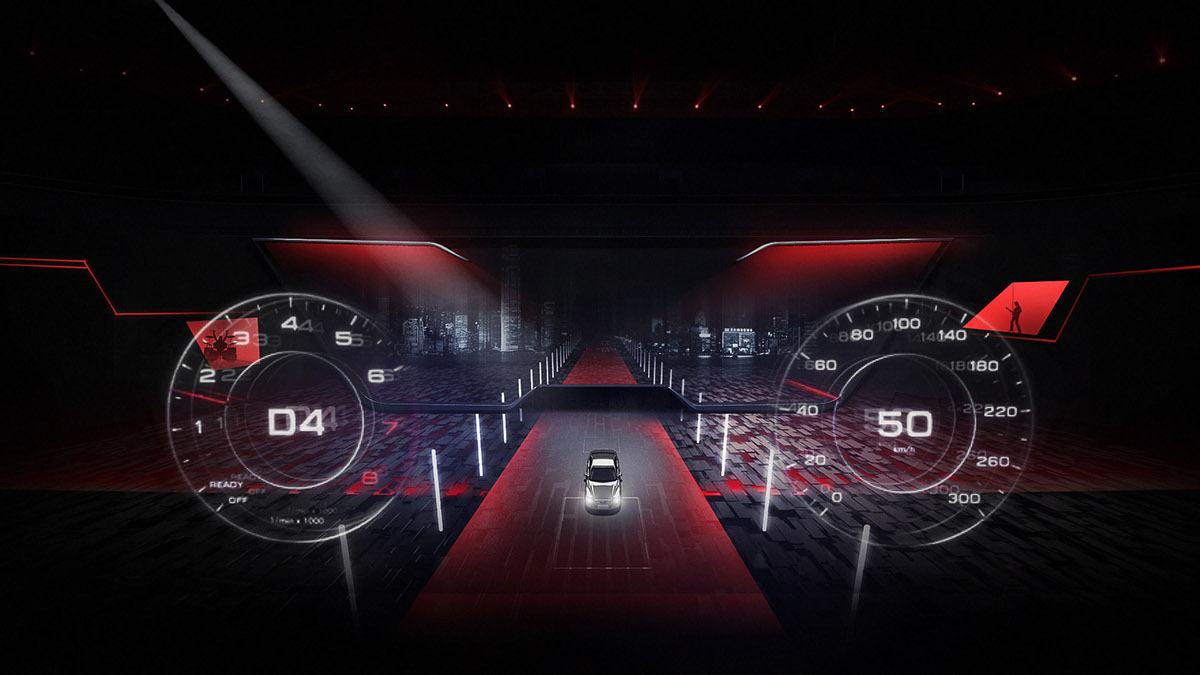 ArtDirection car Event futuristic projection Audi vfx Car launch beijing STAGE DESIGN