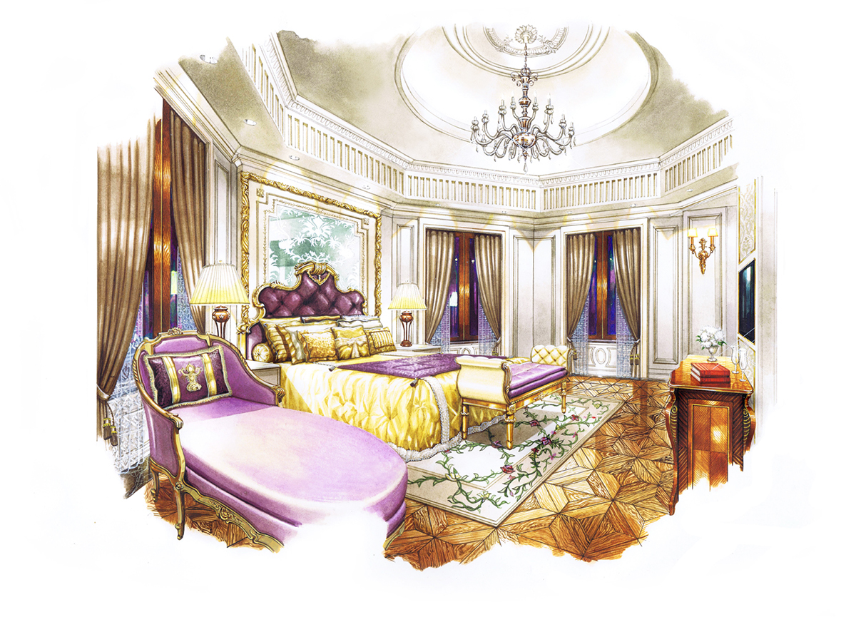 Interior Perspective acrylic design paint ballroom bedroom art artist decor decorative color room hotel