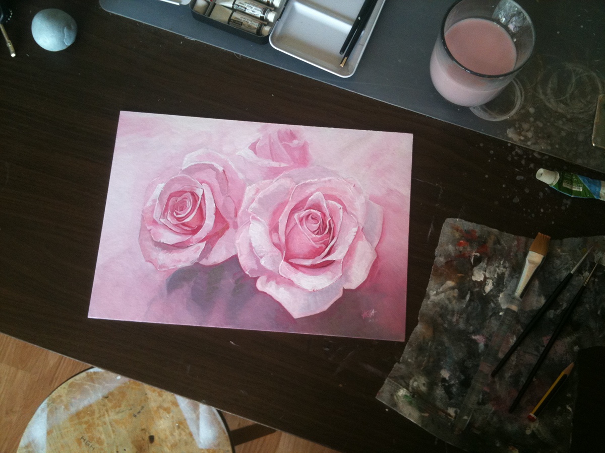 Roses rose paint acrylic watercolour Flowers petal pink Lilly lillies White
