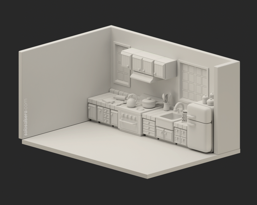 3D 3Ddesigner blender Isometric kitchen lighting modeling room texturing TinyRoom