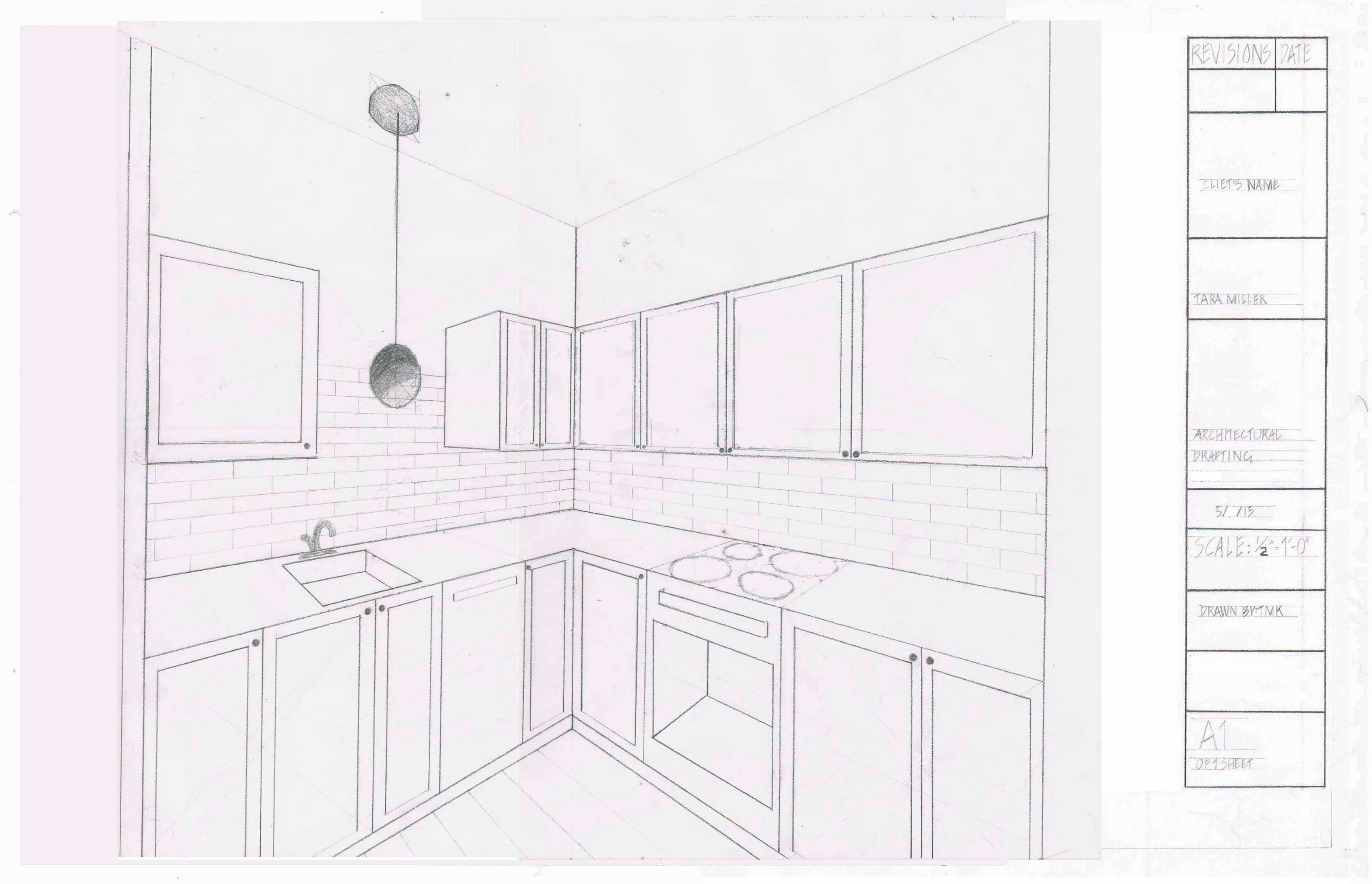 Kitchen interior sketch home furniture Royalty Free Vector