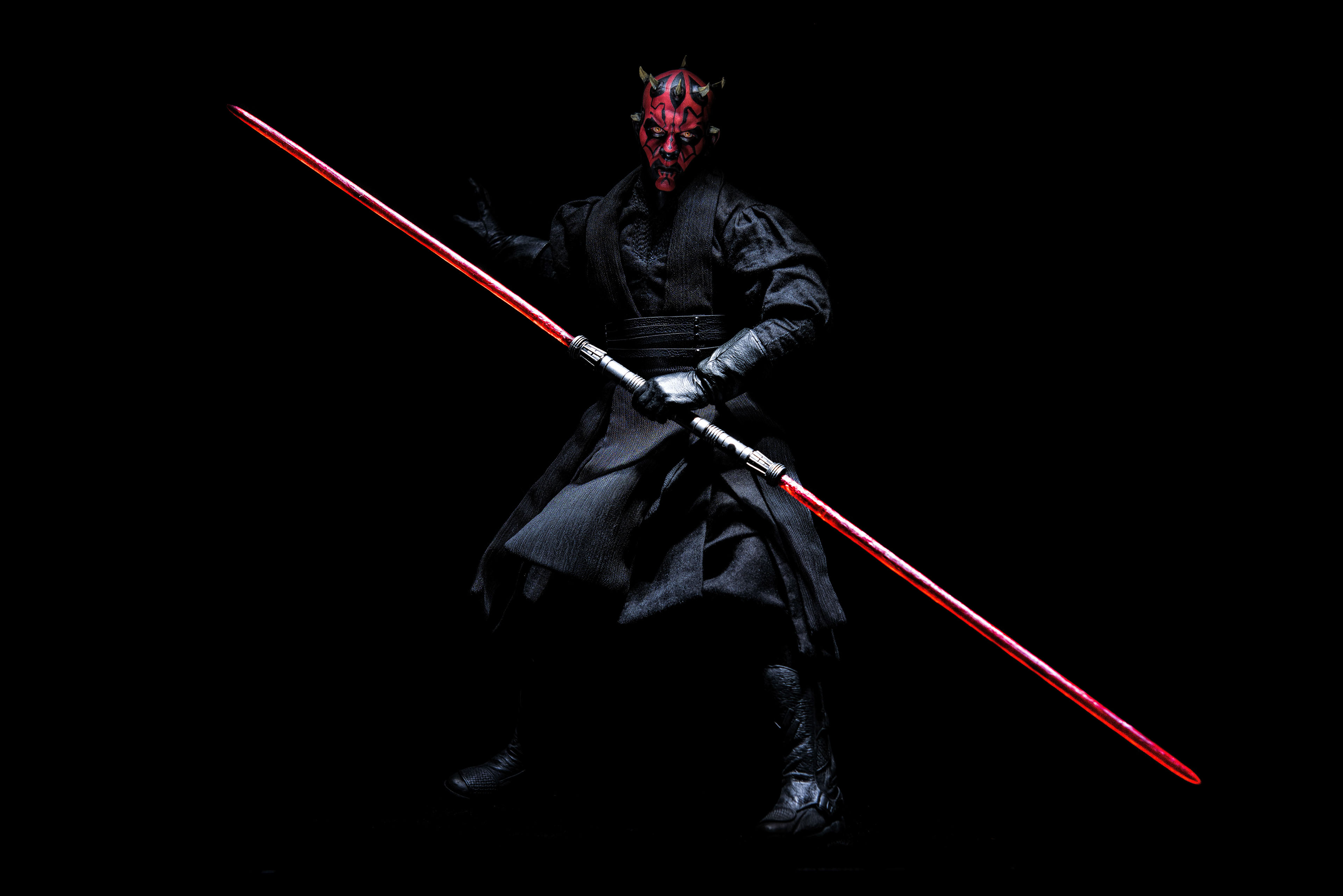 Series of Darth Maul Hot Toys figure from the Battle on Naboo. 