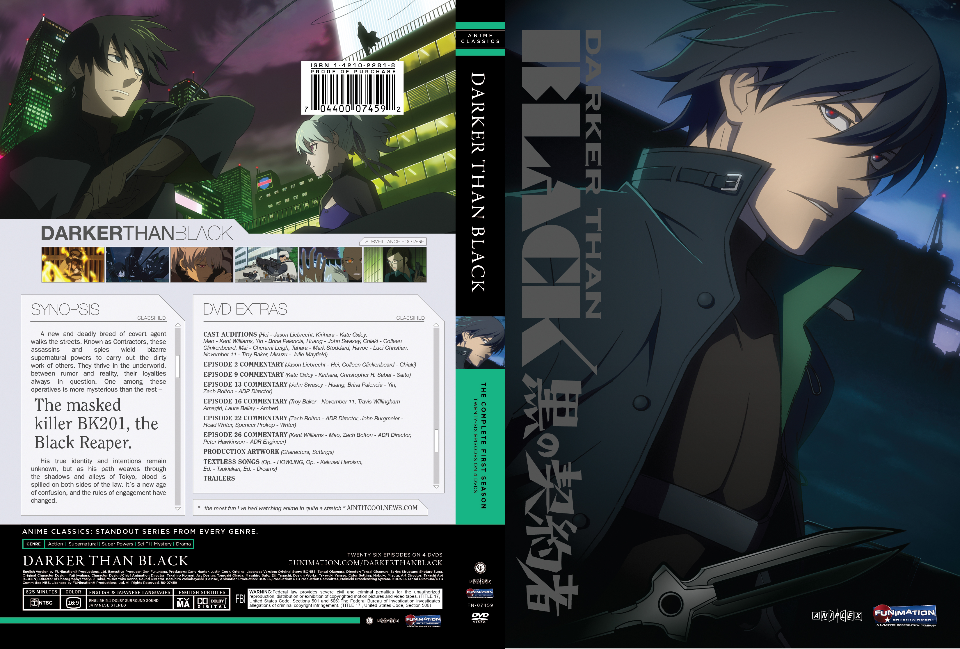 Darker Than Black Vol. 1 DVD Episodes 1-5 Funimation Aniplex Anime